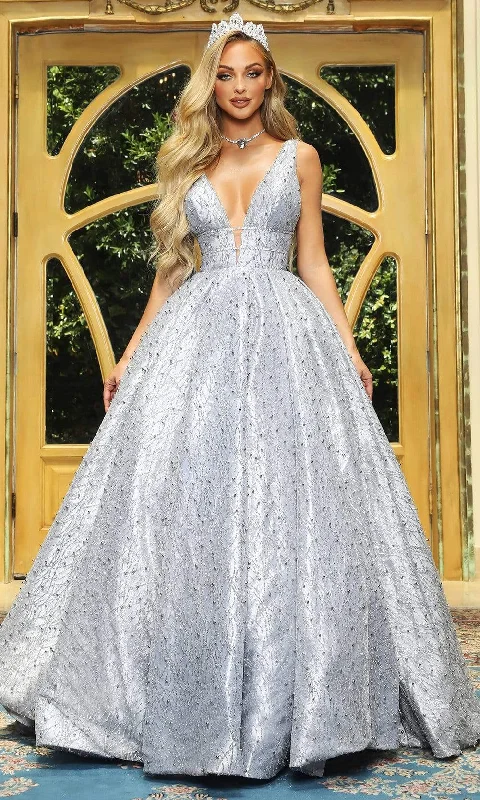 Affordable Women's Clothing Portia and Scarlett - Cinderella Plunging Glitter Ballgown