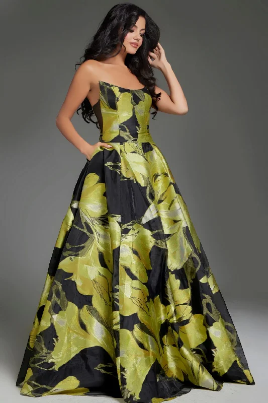 Women's Apparel Jovani 42435 Long A Line Floral Print Formal Prom Dress