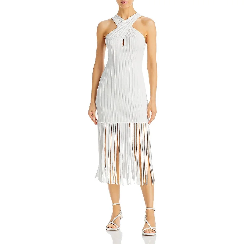 Women's Transitional Attire Womens Fringe Ribbed Mini Dress