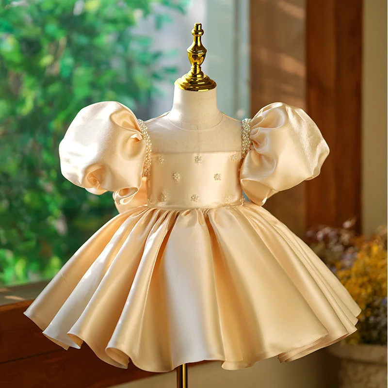 Women's High-Fashion Clothes Toddler Communion Dress Wedding Pearl Big Bow-knot Princess Dress