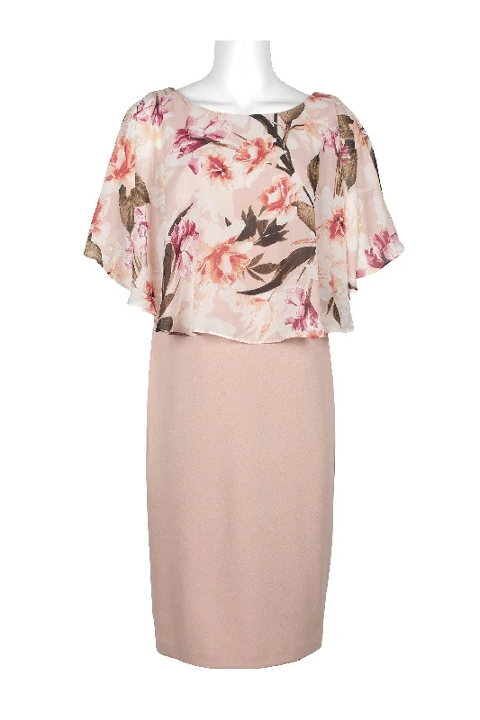 Women's Plus-Size Outfit Connected Apparel Short Floral Print Chiffon Dress