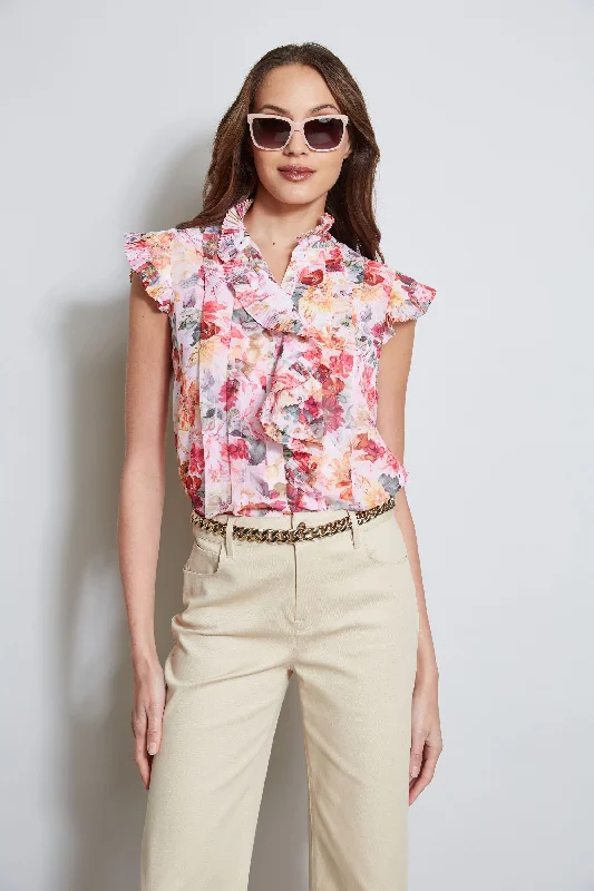 Women's Outerwear Attire Pleated Floral Shirt