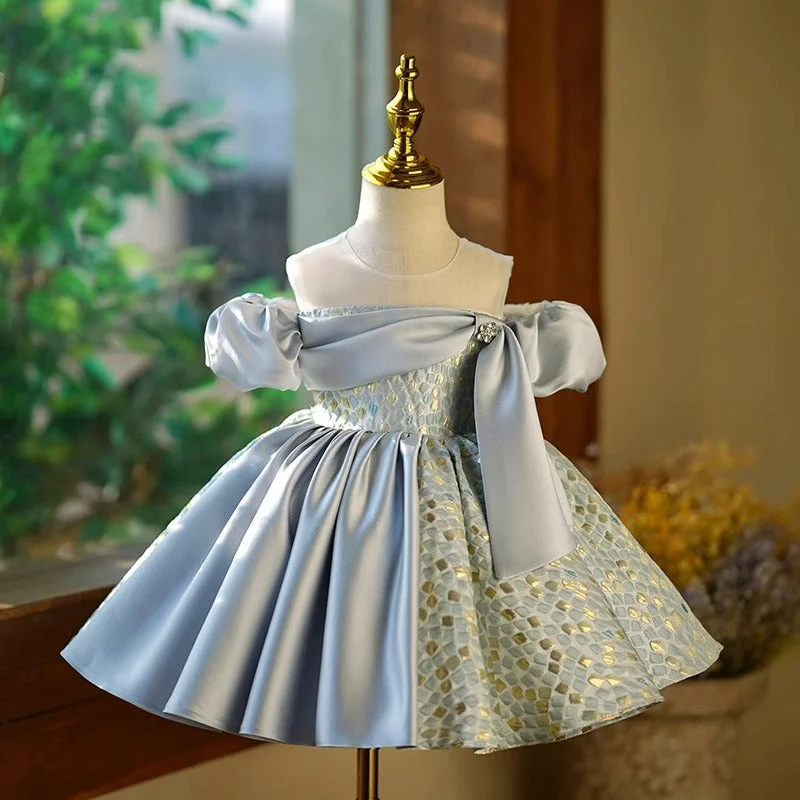 Luxury Women's Clothes Flower Girl Dress Little Girl Shoulder Cutout Dress Pageant Wedding Princess Dress