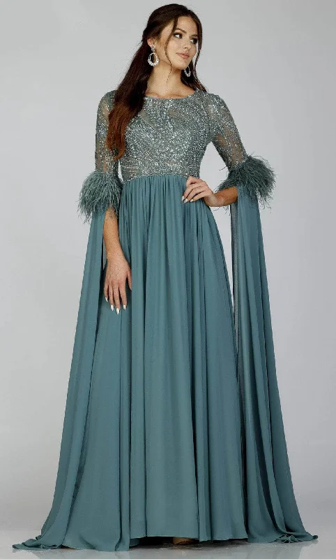 Women's Seasonal Clothing Terani Couture 231M0492 - Feathered Split Sleeve Chiffon Gown