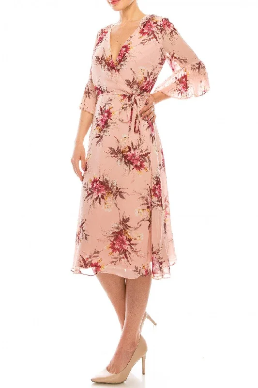 Women's Seasonal Attire Sandra Darren Floral Printed Midi Faux Wrap Dress