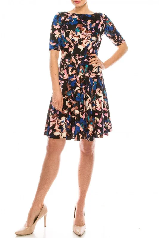 Women's Luxury Attire London Times Abstract Floral Printed A-Line Dress