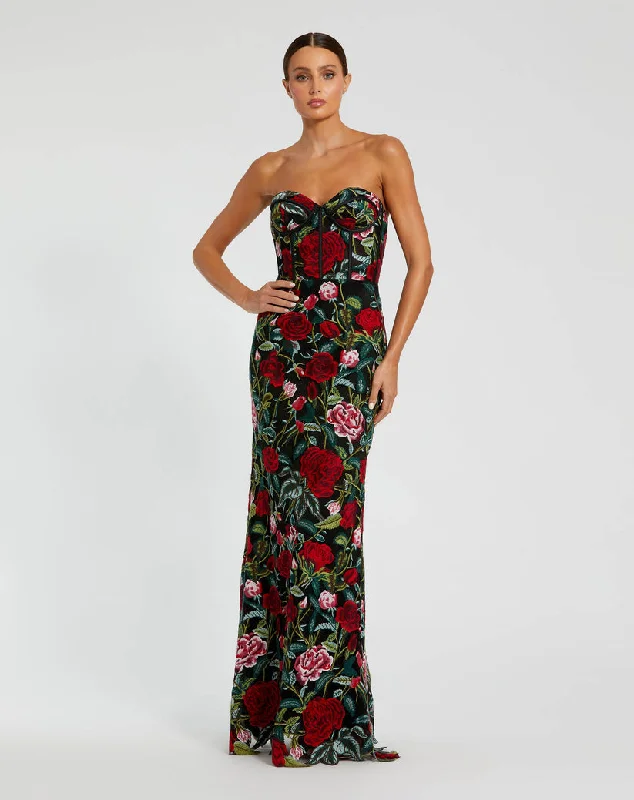 Women's Cozy Clothes Mac Duggal 20757 Long Fitted Floral Applique Formal Dress