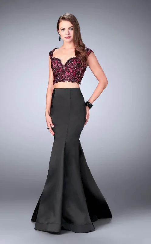 Women's Activewear Garments La Femme - 24235 Dramatic Beaded Lace Applique Long Mikado Evening Gown