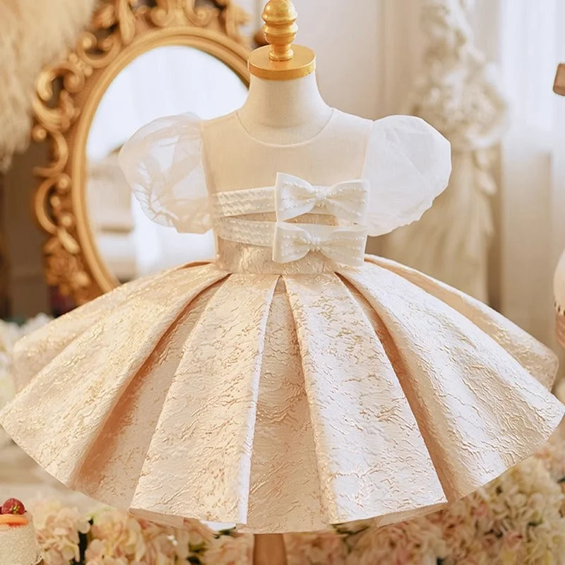 Women's Elegant Clothes Flower Girl Birthday Wedding Party Dress Bowknot Princess Dress