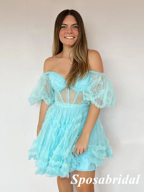 Women's Professional Outfit Sexy Tulle Off Shoulder A-Line Mini Dresses/ Homecoming Dresses, PD3586