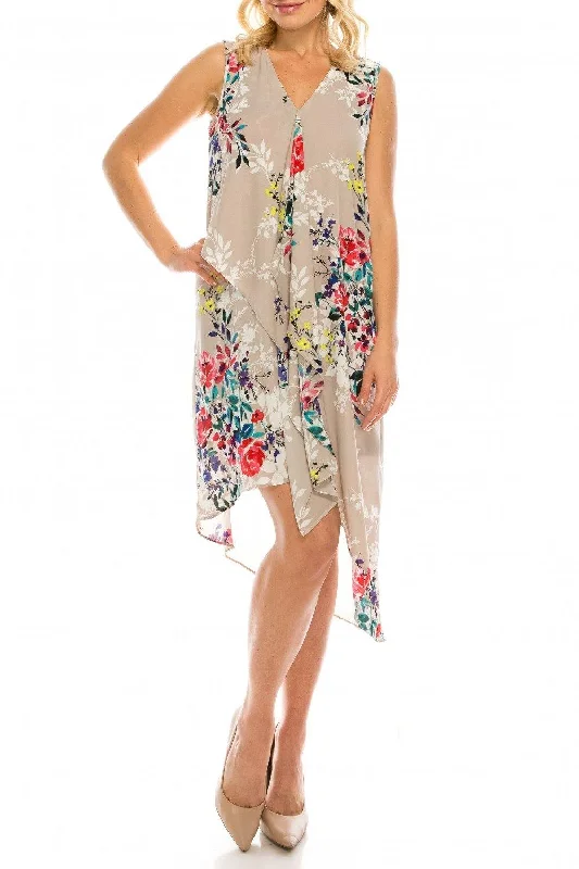 Women's Vacation Attire Adrianna Papell AP1D102209 Multi Floral Printed Layered Dress