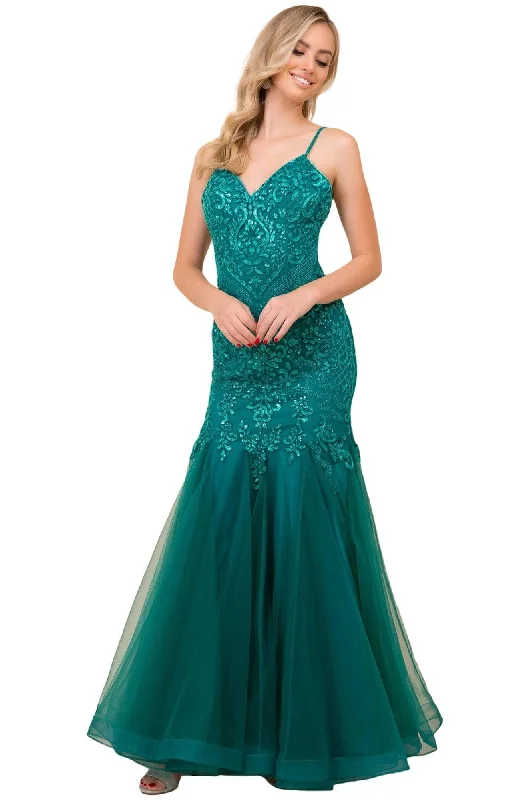 Women's Comfy Attire For Lounging Nox Anabel - H402 Spaghetti Strap Beaded Trumpet Gown