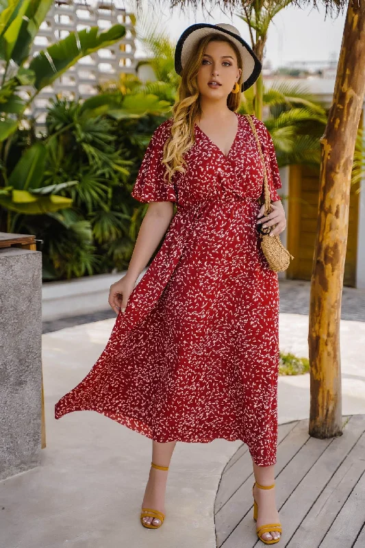 Women's Clothes For The Office BerriesJam - 2024 Plus Size Floral Print Oversized Casual Midi Dress