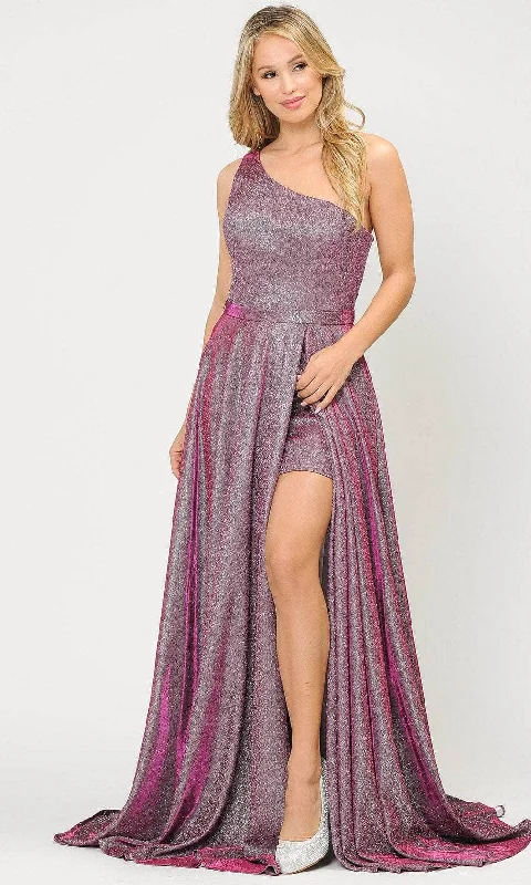 Women's Classic Attire Poly USA 8430 - Asymmetrical One-Shoulder Neckline Glittered Gown