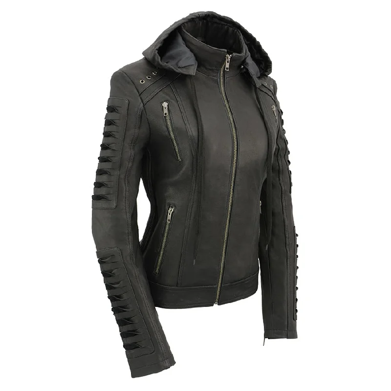 Women's Seasonal Garments Milwaukee Leather SFL2865 Women's Black Scuba Style Fashion Casual Leather Jacket with Hoodie