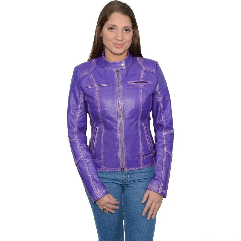 Women's Comfortable Clothes For Weekends Milwaukee Leather SFL2830 Women's Purple Scuba Style Sheepskin Fashion Leather Jacket