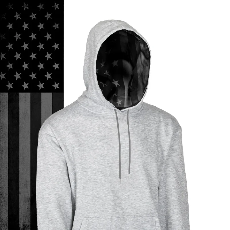 Women's Outfit Classic Lined Hoodie | Blackout American Flag | Light Heather Grey