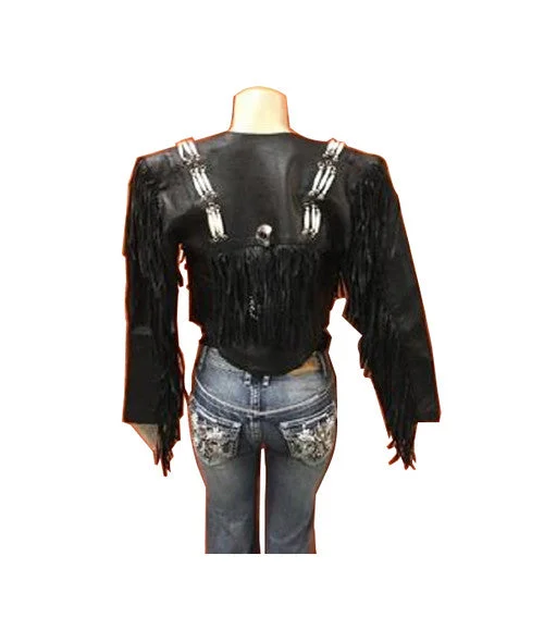 Women's Garments Women's Fringe Bandolero Leather Motorcycle Jacket TS3