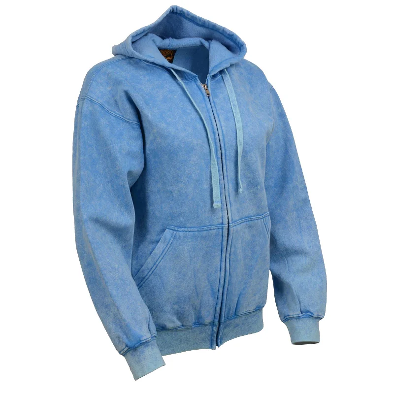 Women's High-End Clothing Milwaukee Leather MNG21621 Women's Distressed Blue Sweatshirt Full Zip Up Long Sleeve Casual Hoodie - with Pocket