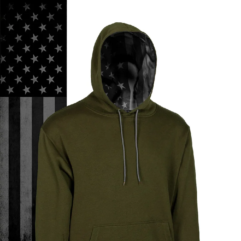 Women's Clothing For Outdoor Events Classic Lined Hoodie | Blackout American Flag | Green