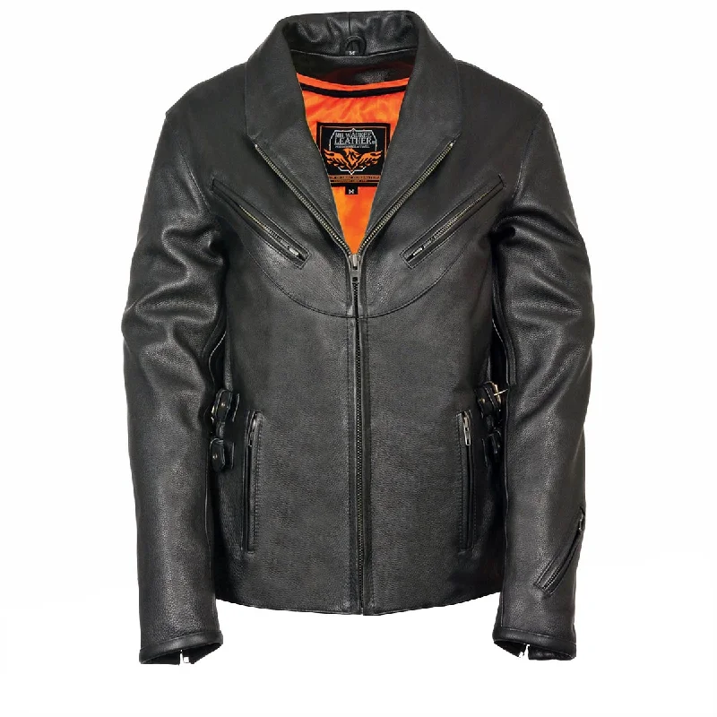 Women's Stylish Professional Garments Milwaukee Leather MLL2510 Ladies Black Leather Vented Jacket With Side Buckles