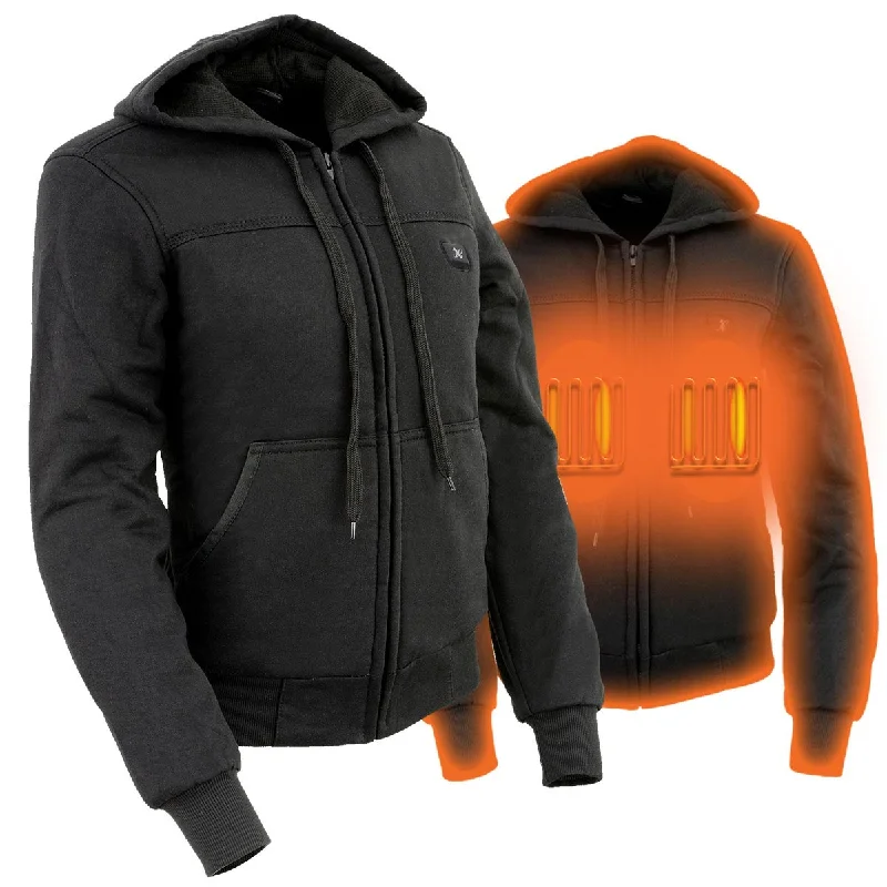 Women's Professional Attire Nexgen Heat MPL2713SET Women Black 'Heated' Front Zipper Fiery Hoodie Jacket for Outdoor Activities w/ Battery Pack