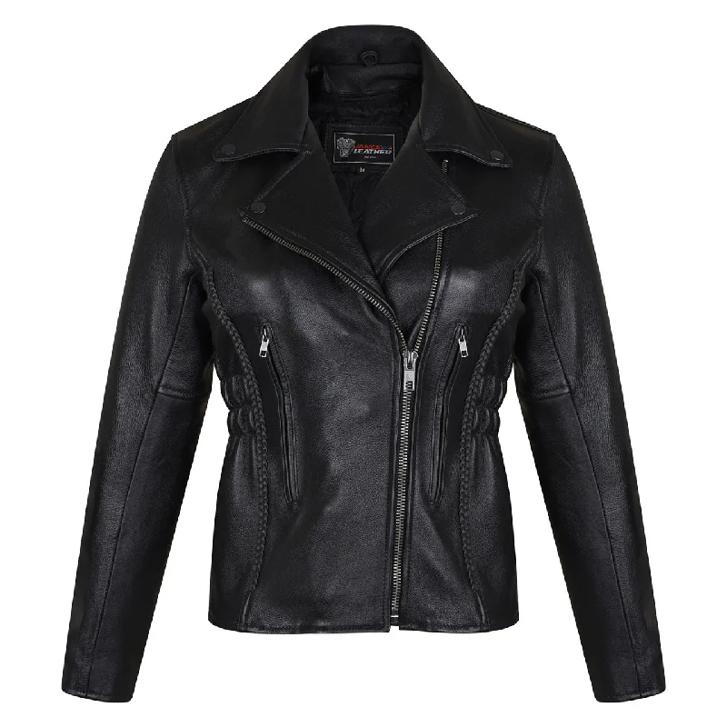 Women's Comfortable Apparel VL615S Vance Leather Ladies Standard Leather Braid and Stud Motorcycle Leather Jacket