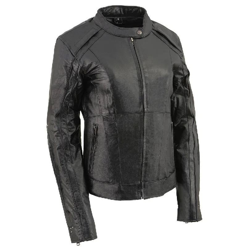 Women's Vintage Garments Milwaukee Leather ML1952 Women's Black 'Embroidered Wing and Stud Design' Leather Scooter Jacket