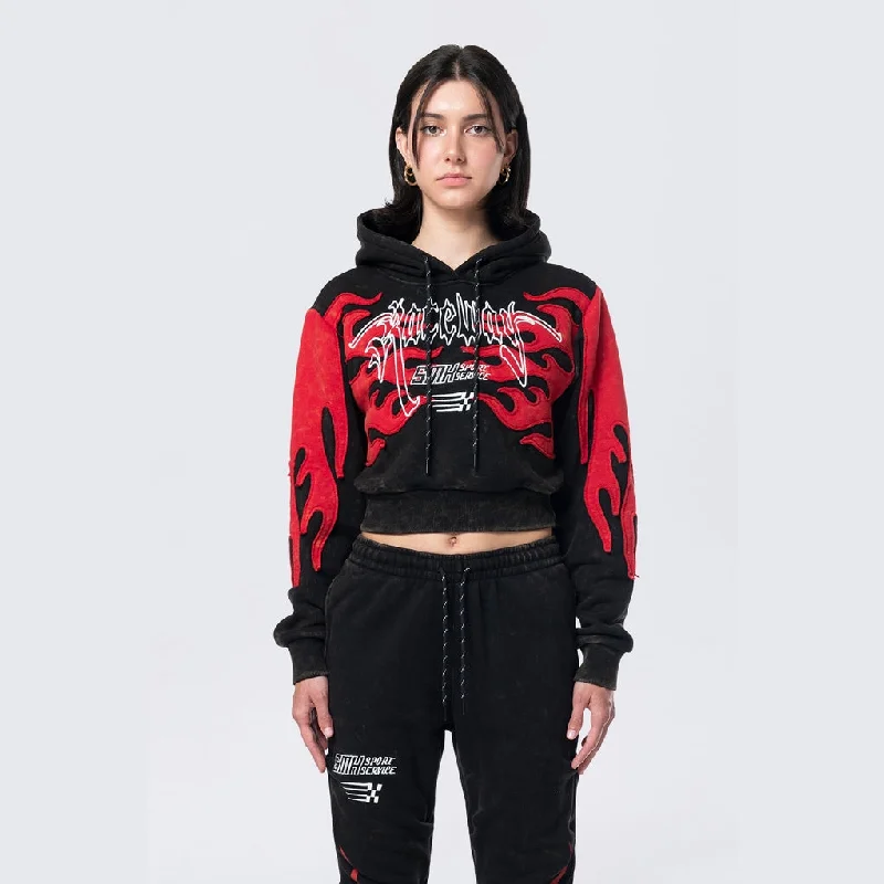 Casual Clothes For Women Cropped Racing Hoodie - Black