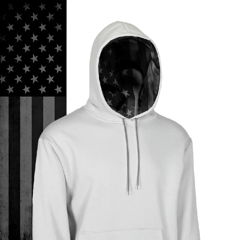 Classic Women's Clothing Styles Classic Lined Hoodie | Blackout American Flag | Light Grey