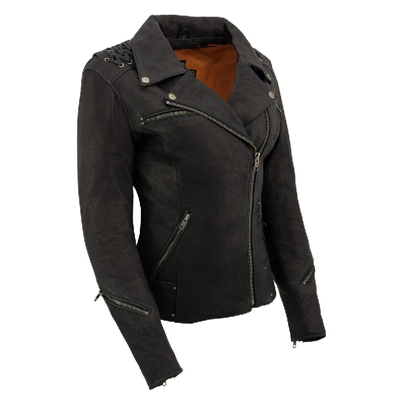 Women's Trendy Apparel Milwaukee Leather MLL2525 Women's Black Leather Lightweight Lace to Lace Jacket