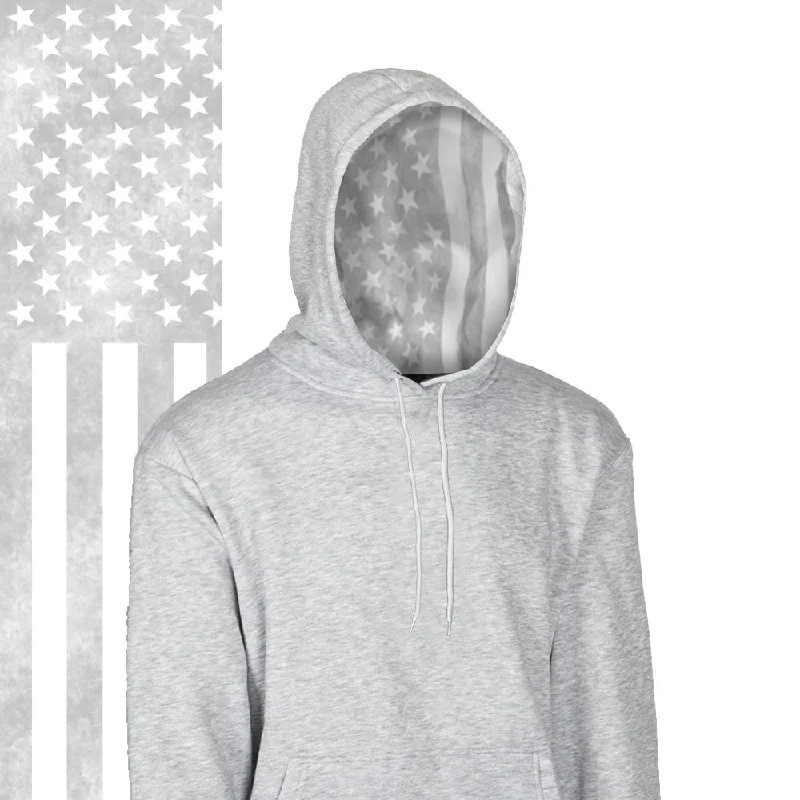 Women's Classic Outfit Classic Lined Hoodie | Ghost American Flag | Light Heather Grey