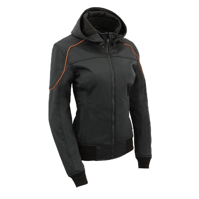 Women's Evening Attire Milwaukee Leather MPL2764 Women's Black Soft Shell Armored Motorcycle Racing Style Jacket with Hoodie