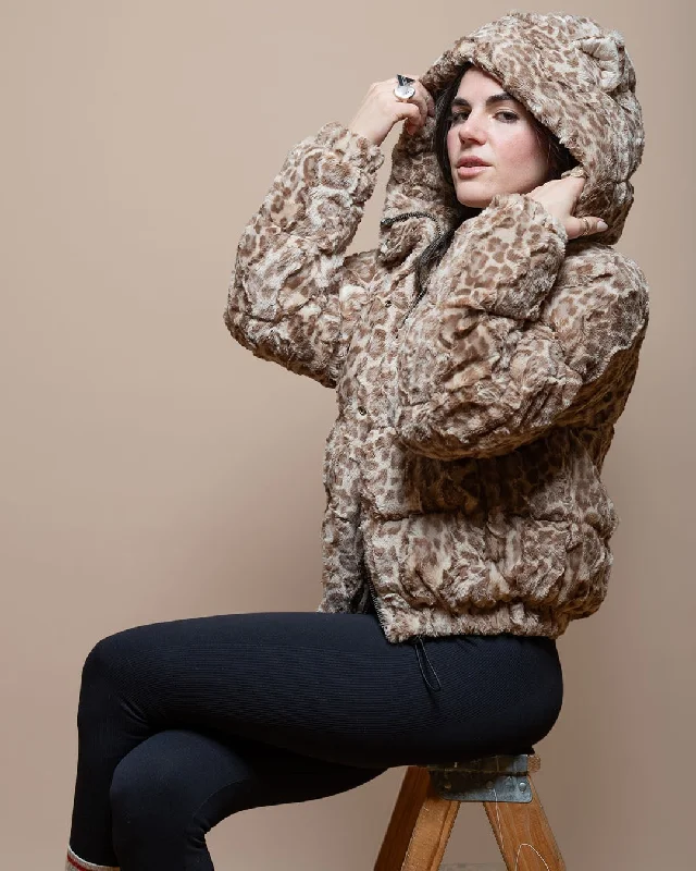 Women's Comfortable Lounge Garments Classic Women's Hooded Puffer Jacket | Tan Leopard