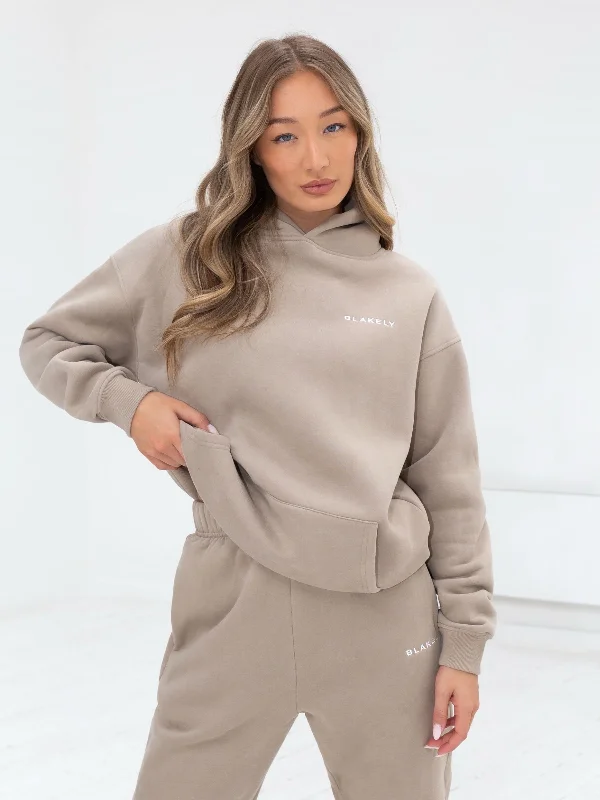 Women's Elegant Evening Outfit Series Oversized Hoodie - Washed Khaki