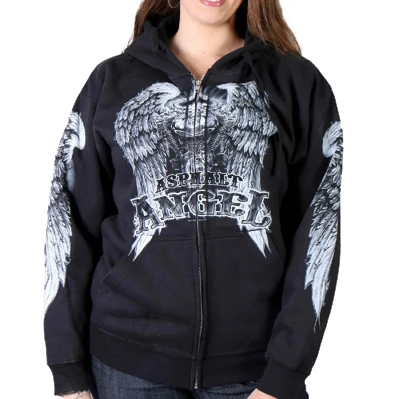 Women's Clothes And Apparel Sets Hot Leathers GLZ4009 Women's Asphalt Angel Black Zipper Hoodie