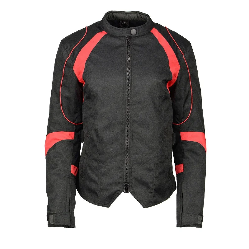 Formal Outfit For Women M Boss Motorcycle Apparel BOS22706 Women's Black and Red Motorcycle Biker Nylon Racer Jacket with Armor Protection