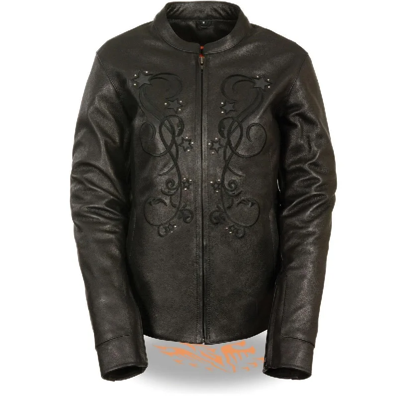 Women's Travel Garments Milwaukee Leather ML2500 Women's Reflective Star Riveted Black Leather Jacket