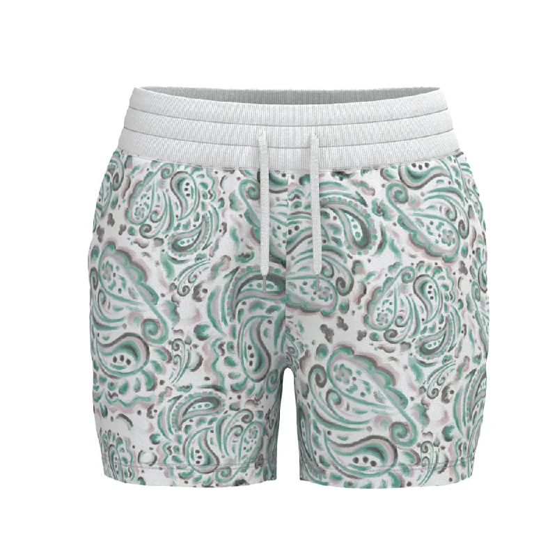 Elegant Women's Evening Garments "Oasis" Shorts White/Turquoise w/Paisley Pattern