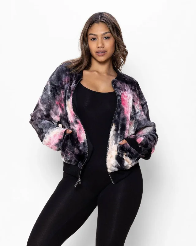 Comfortable Women's Apparel Women's Colorful Faux Fur Jacket | Ink Spotted Tie Dye Leopard