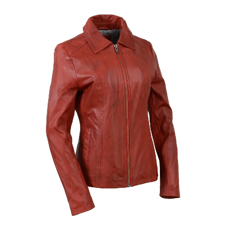 Stylish Outerwear Clothes For Women Milwaukee Leather SFL2850 Women's Classic Red Zippered Motorcycle Style Fashion Leather Jacket with Shirt Style Collar