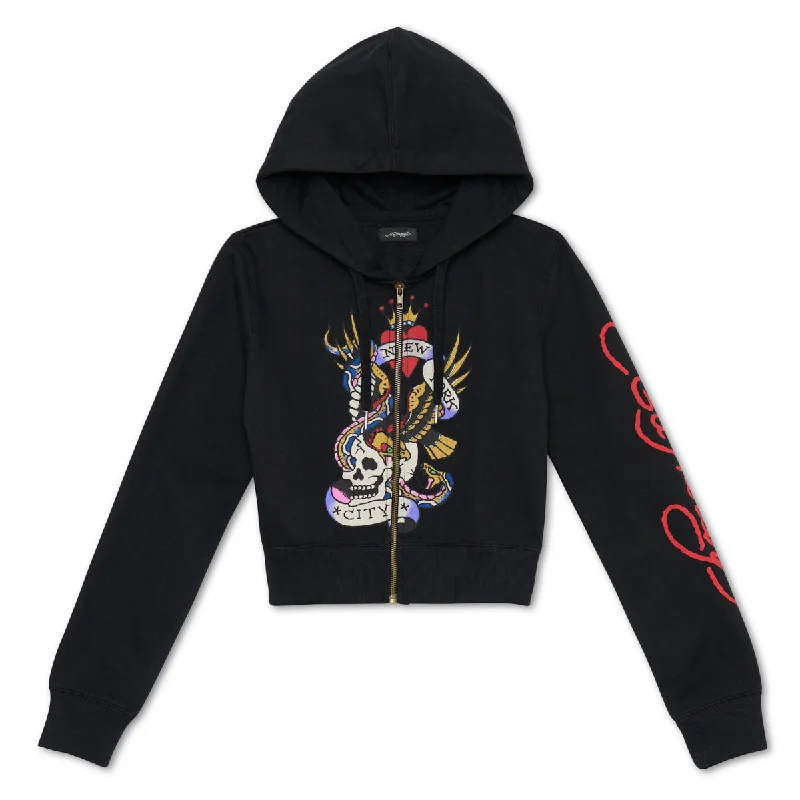 Women's Outerwear Attire Nyc Skull Cropped Hoodie