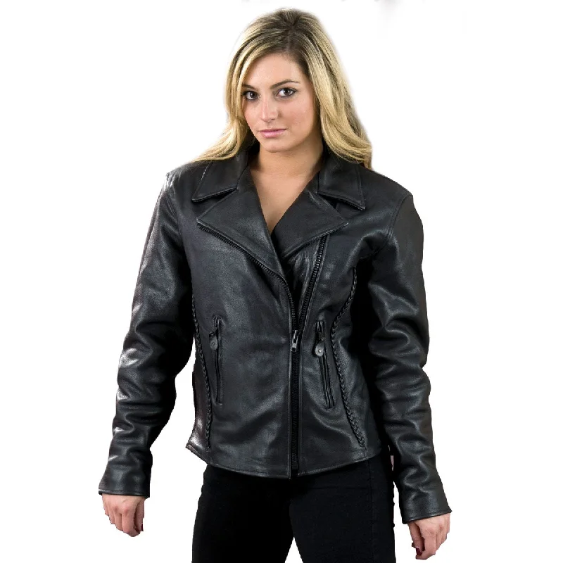 Women's Comfortable Lounge Garments Milwaukee Leather SH7023 Women's 'Braided' Black Leather Jacket with Studs