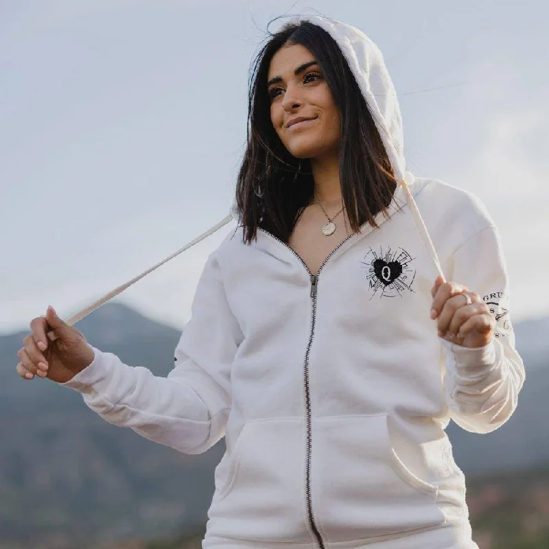 Women's Occasion Wear Clothing Women's Heart and Soul of a Warrior Full-Zip Hoodie - White