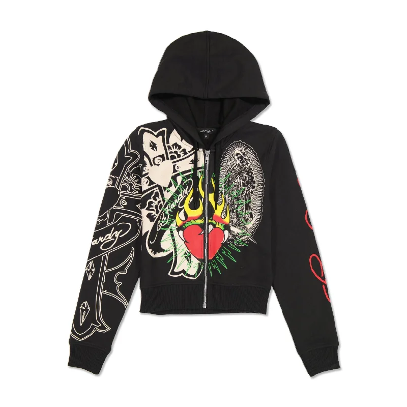 Formal Attire For Women Sacred Heart Cropped Zip Fleece Hoodie