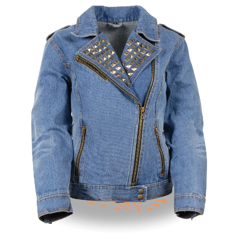 Women's Vacation Clothes Milwaukee Leather MDL2000 Women's Blue Denim Jacket with Studded Spikes