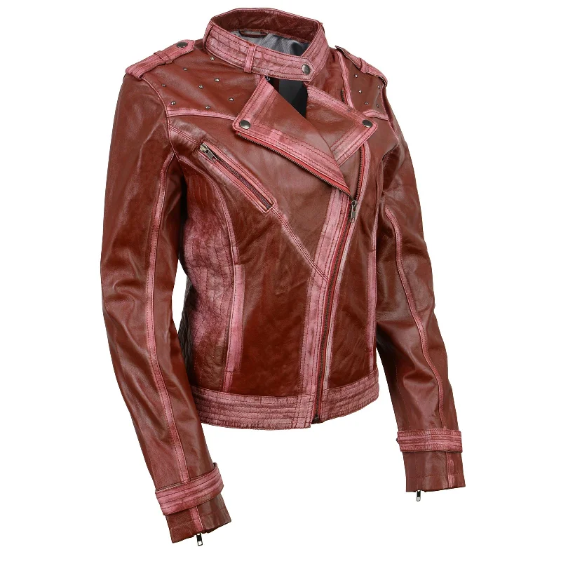 Women's Evening Clothing Milwaukee Leather SFL2840 Women's Maiden Maroon Premium Sheepskin Motorcycle Fashion Leather Jacket with Studs