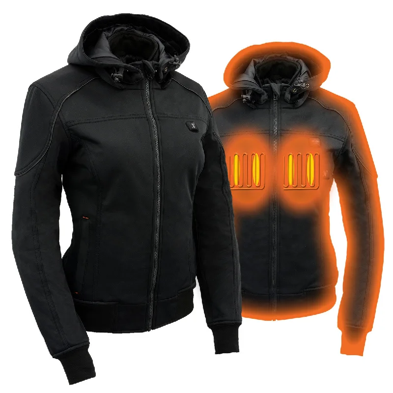 Women's Charming Outfit For Events Nexgen Heat MPL2761SET Women's Black 'Heated' Soft Shell Racing Style Heated Jacket for Hiking Riding w/ Battery