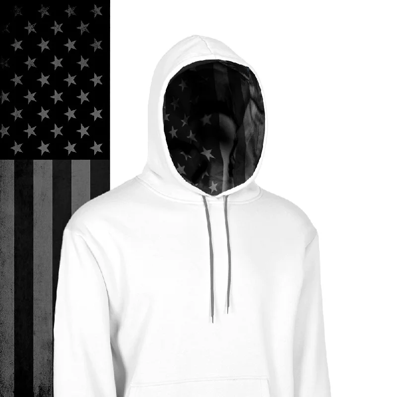 Women's High-End Clothing Classic Lined Hoodie | Blackout American Flag | White