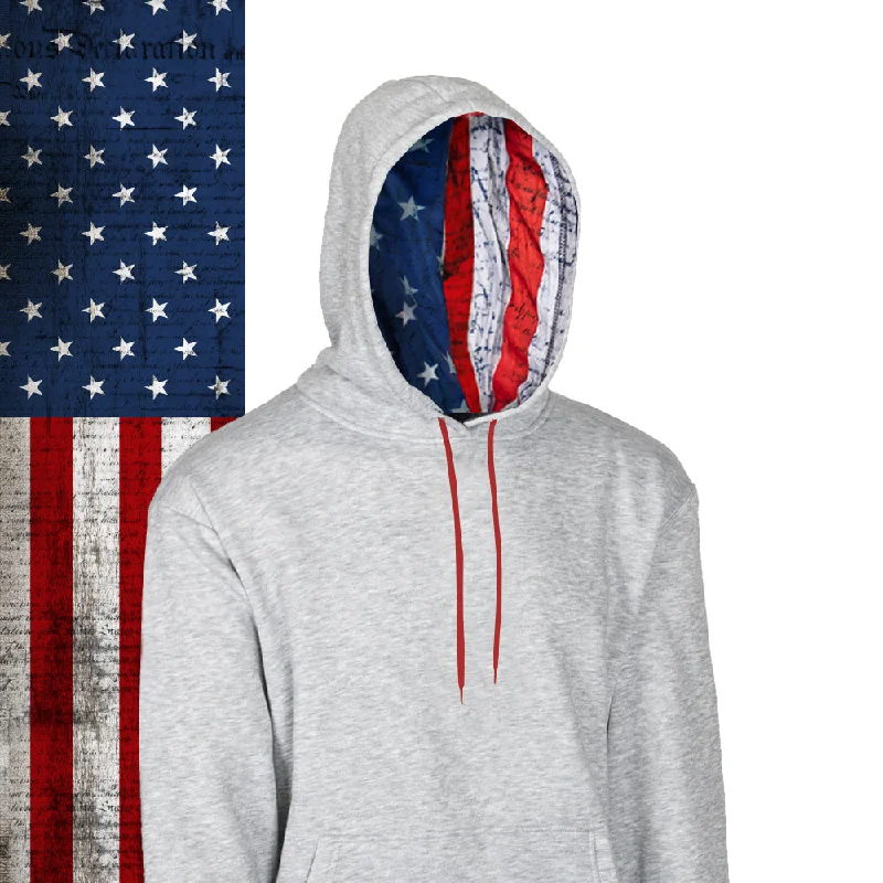 Women's Functional Outfit For Outdoor Activities Classic Lined Hoodie | American Flag | Light Heather Grey